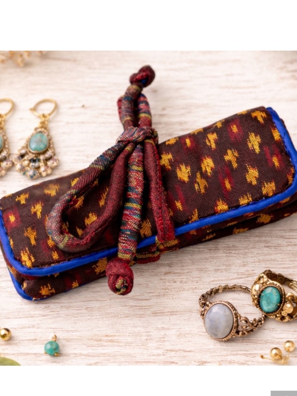 Ganesha Fine Art Cambodian Handmade 100% Silk Jewelry Roll Ring & Earring Travel